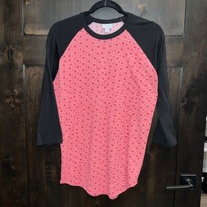 LuLaRoe Randy 3/4 Sleeve Top Pink Black Floral Pattern Size M EUC